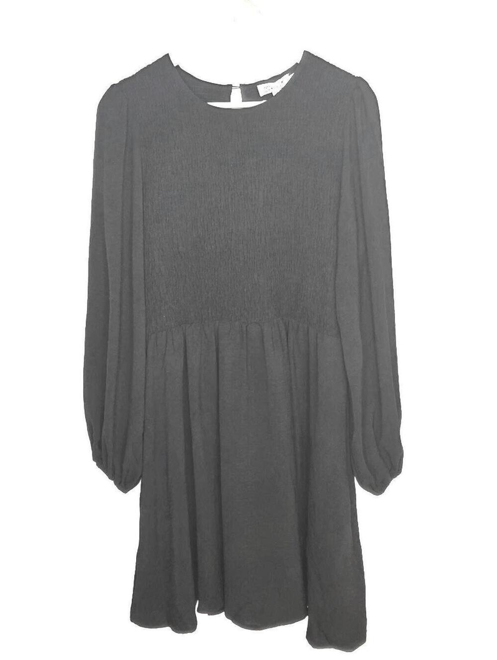 Molly Bracken Black knee Length Long Sleeve Fit and Flare Dress Shirred Bodice L